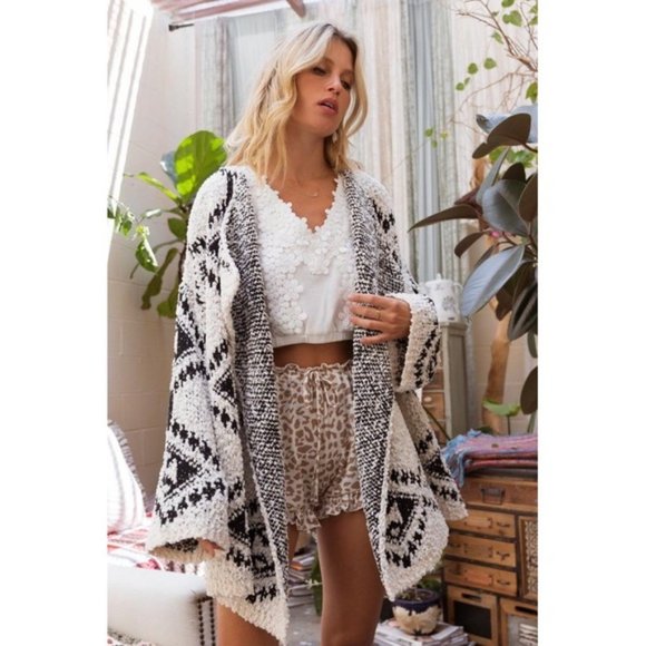 Azeala Waterfall Aztec Popcorn Cardigan Sweater - Picture 2 of 12